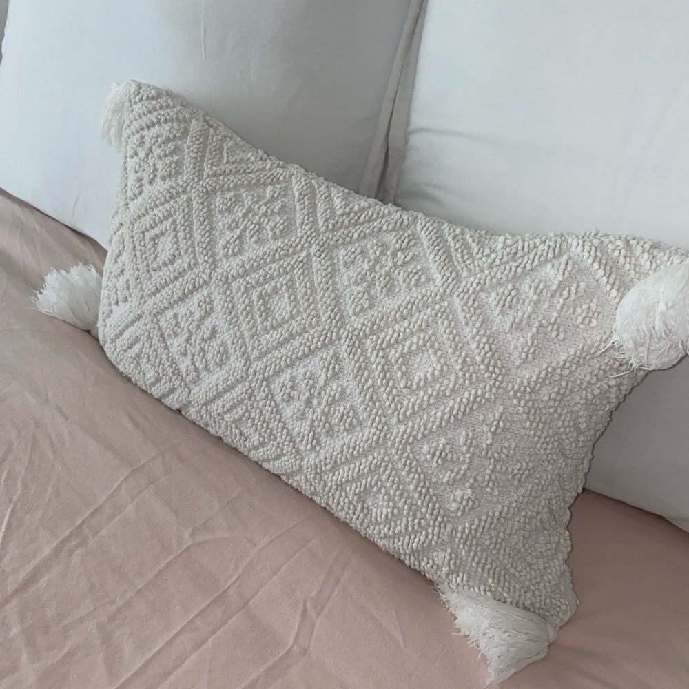 Serena & Lily Cream Textured Tassel Pillow AND Pillow Insert